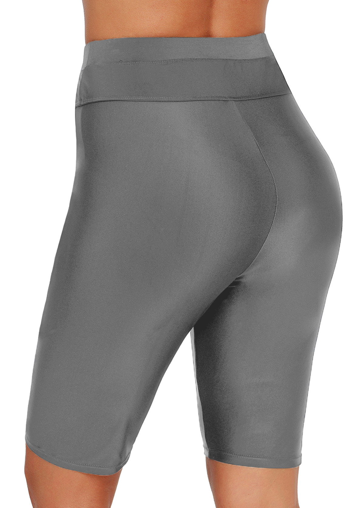 Grey swimwear,Plain Color swimwear,Drawstring Detail Grey High Waist Swim Shorts