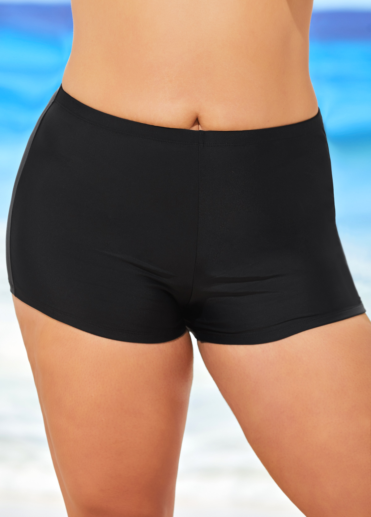 ROTITA Black Plus Size High Waisted Swimwear Shorts