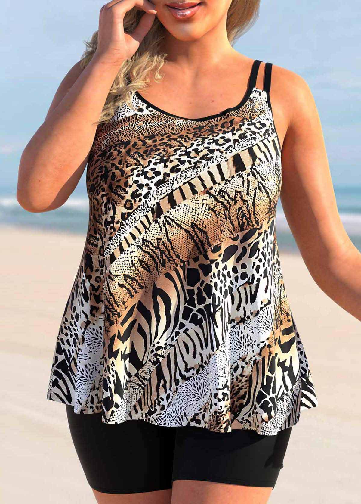 Multi Color Animal Pattern Plus Size Tankini Set