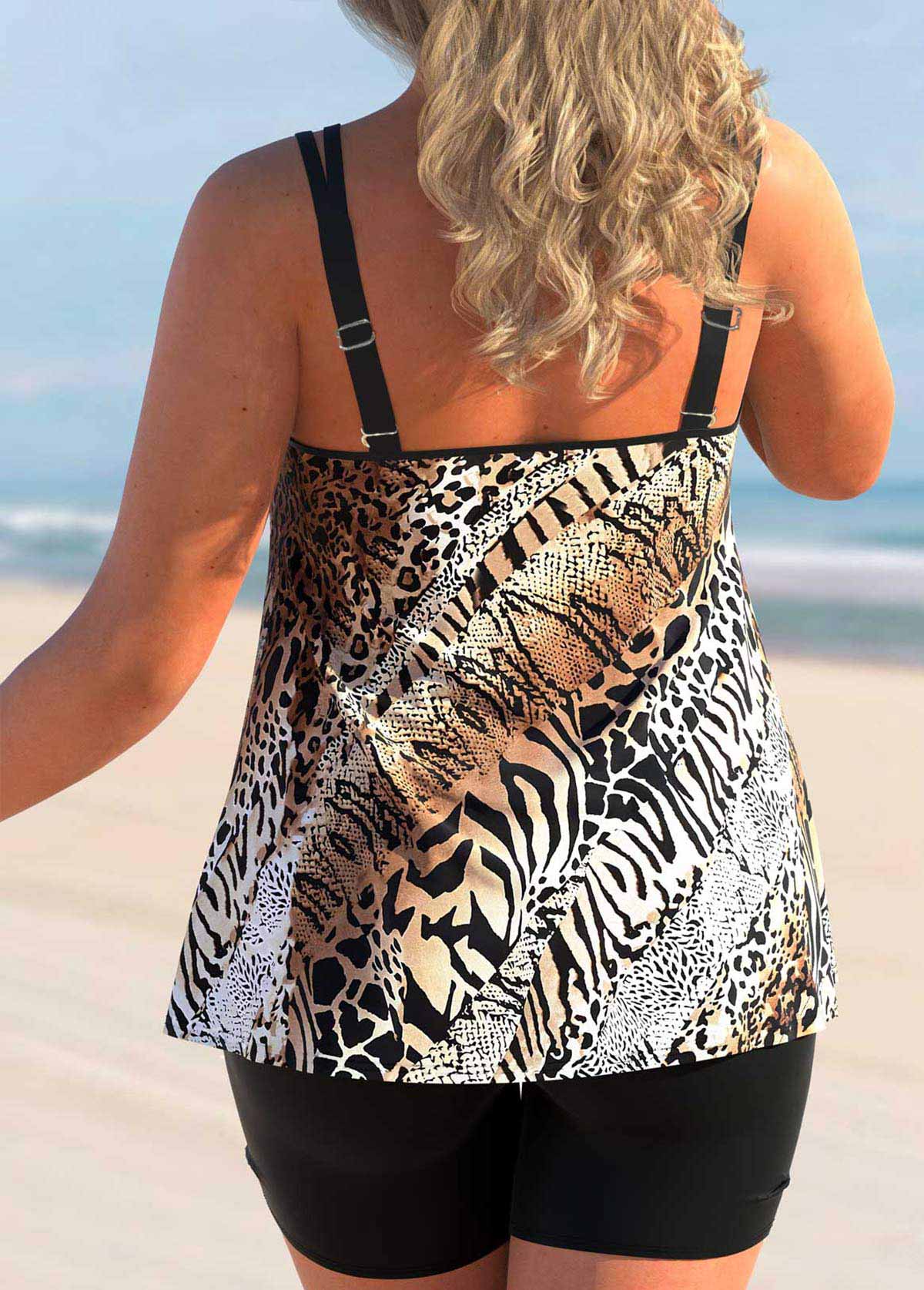 Multi Color plus size,Leopard plus size,ROTITA Multi Color Animal Pattern Plus Size Tankini Top