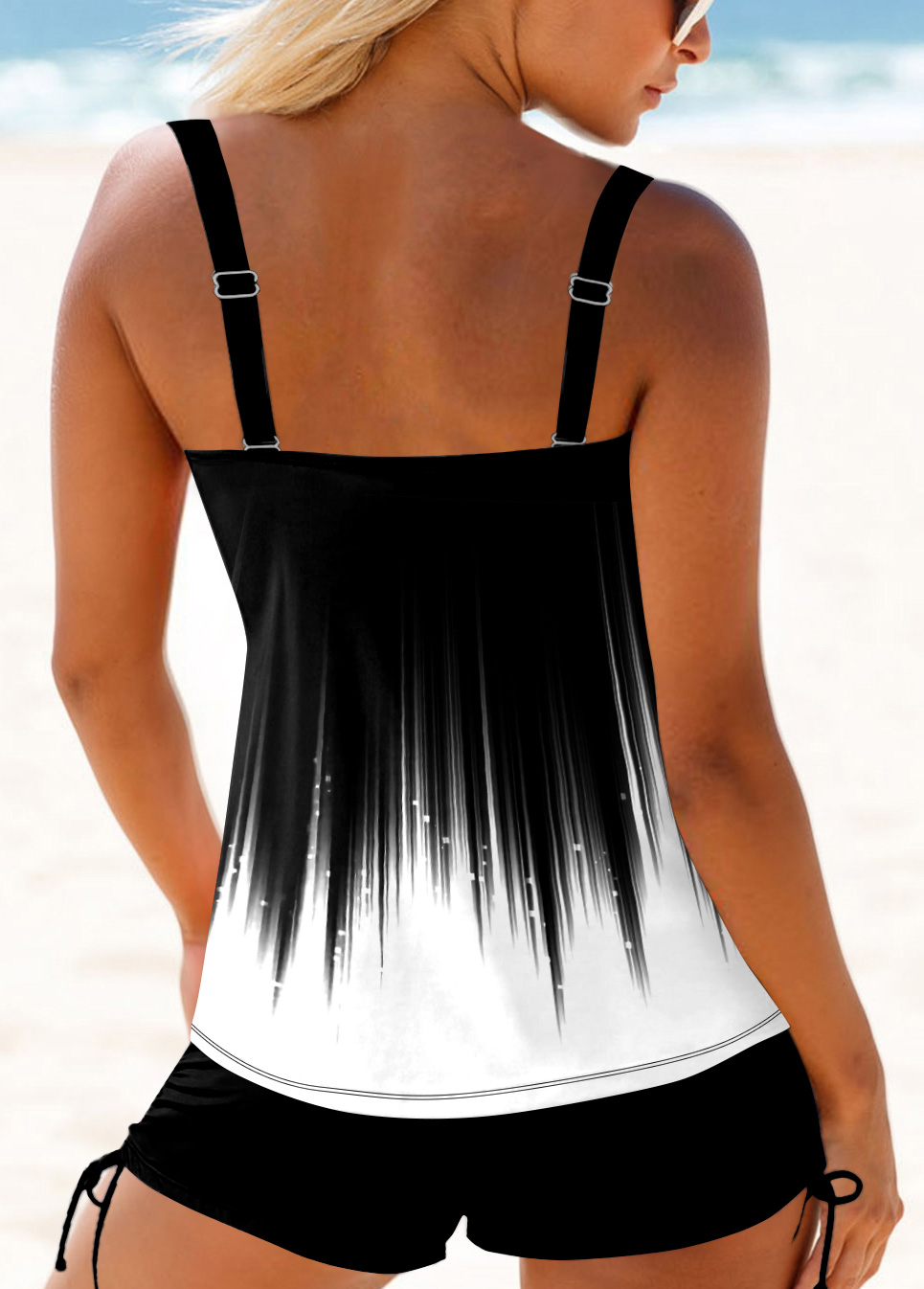 White swimwear,Ombre swimwear,ROTITA White Ombre Cross Front Wide Strap Tankini Top