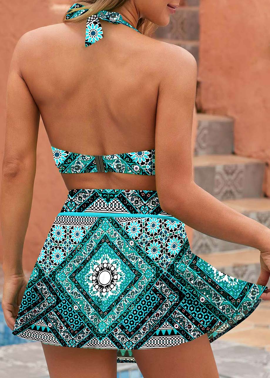 Cyan swimwear,Tribal swimwear,ROTITA Tribal Print Cyan High Waisted Bikini Set