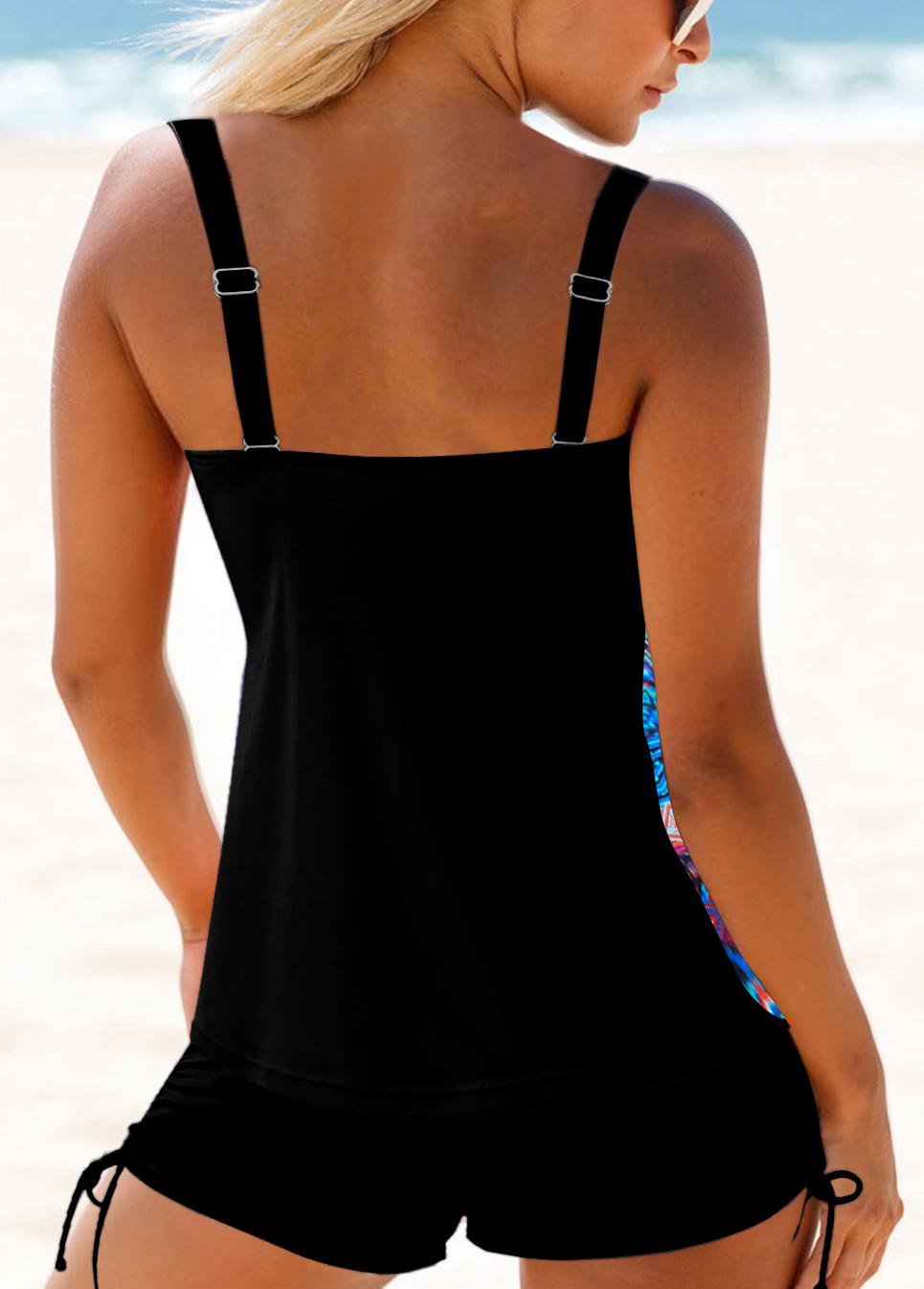 Cyan swimwear,Tribal swimwear,ROTITA Wide Strap Tribal Print Cyan Tankini Top