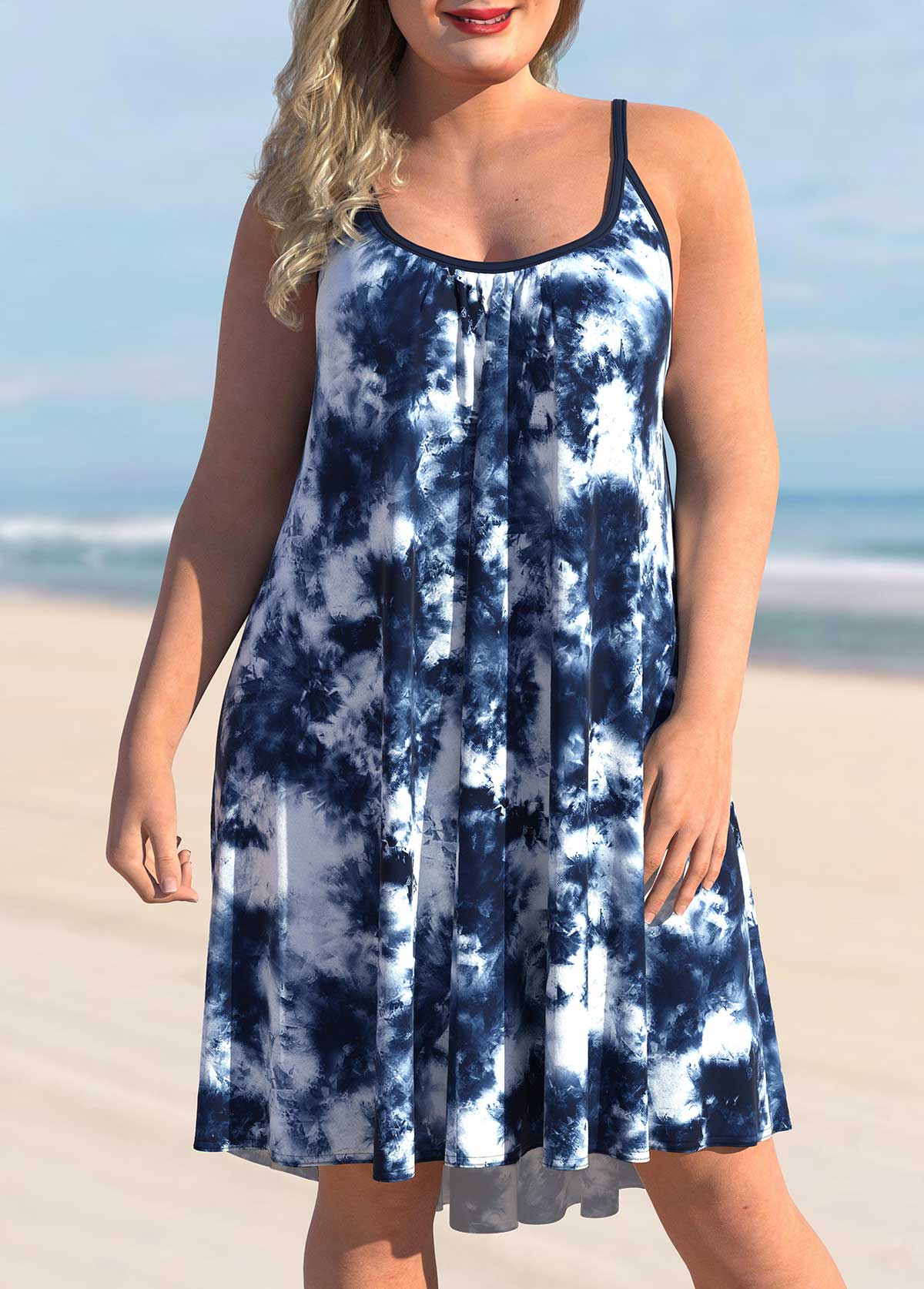 ROTITA Tie Dye Print Plus Size Black 