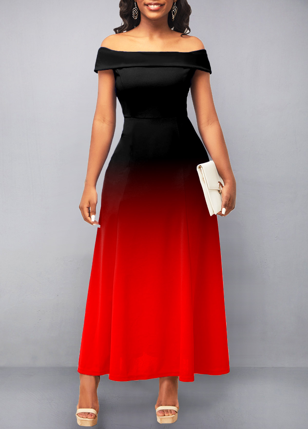 ROTITA Ombre Red Off Shoulder Maxi Dress