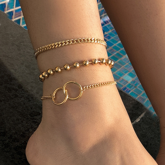 Circular Shape Gold Chain Design Anklet Set