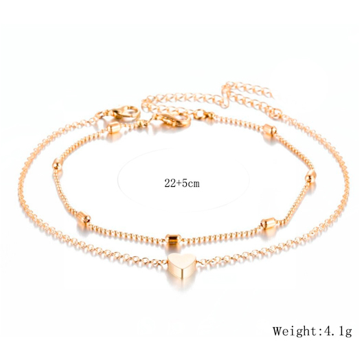 Gold Heart Design Metal Detail Anklet Set
