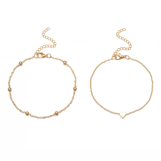 Gold Heart Design Metal Detail Anklet Set