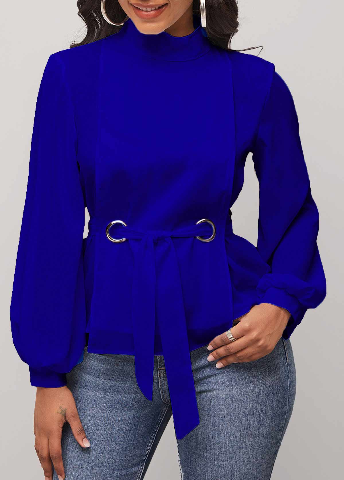 Mock Neck Long Sleeve Royal Blue Belted 
