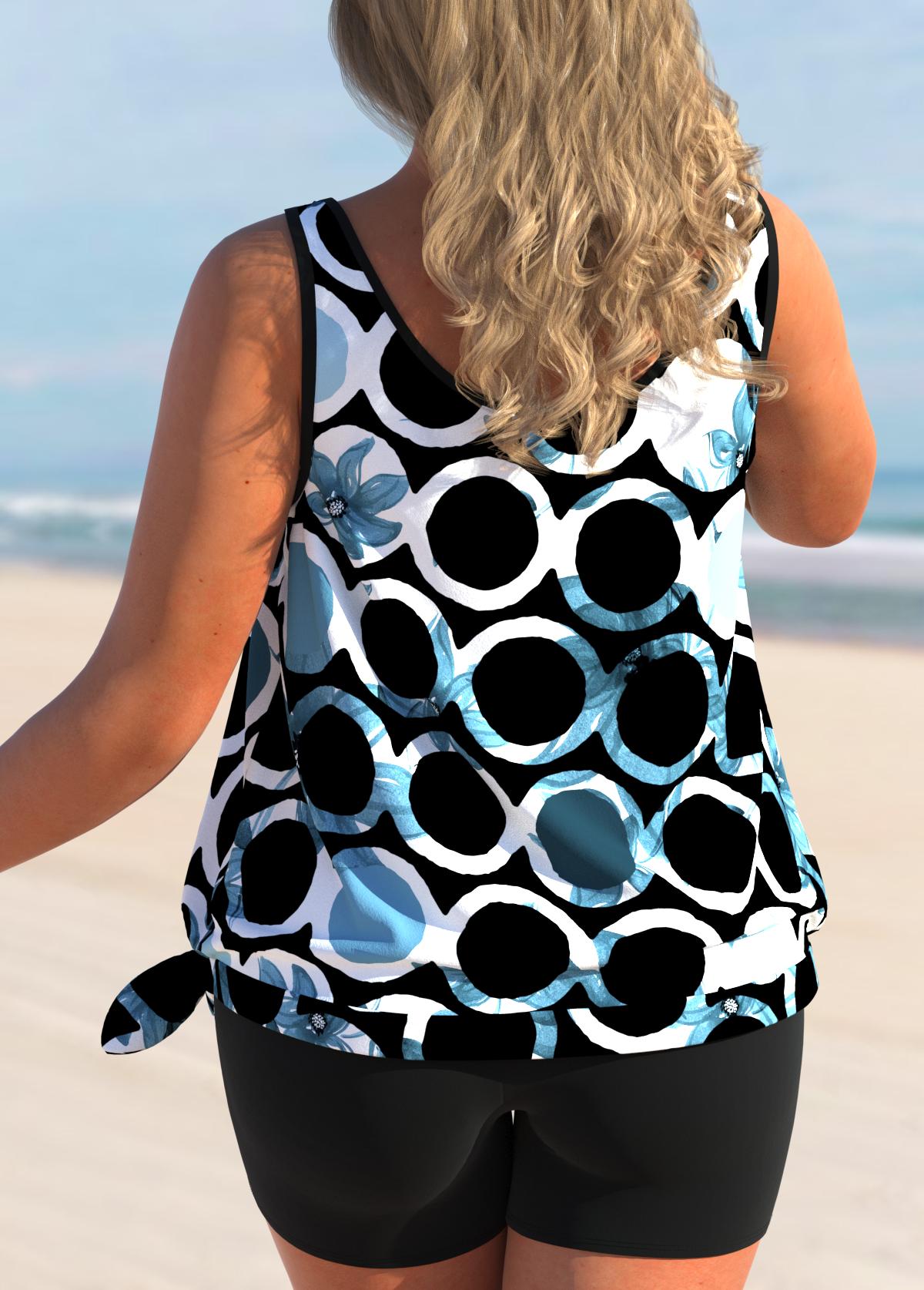 Black plus size,Floral plus size,ROTITA Floral Print Black Plus Size Tankini Top