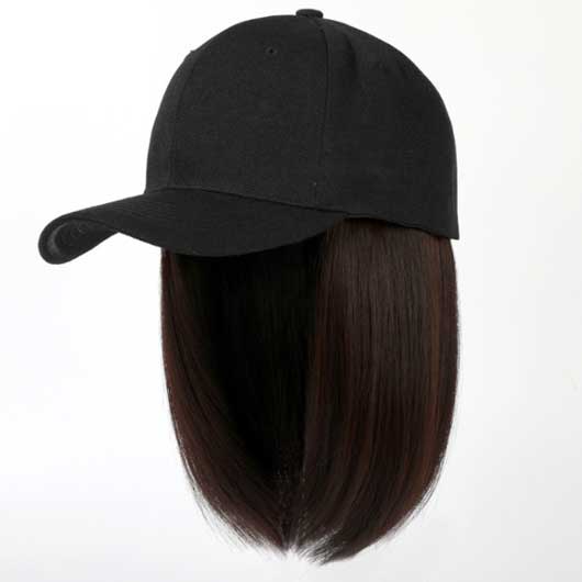 Short Integrated Dark Brown Hat and Wig