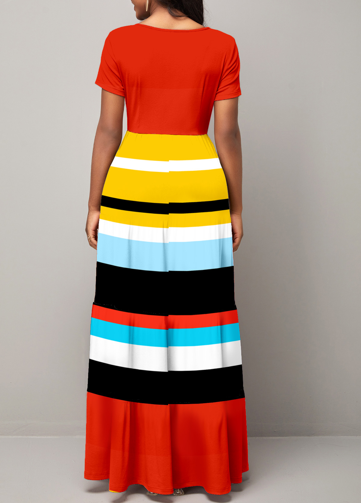 Red dresses,Striped dresses,ROTITA Rainbow Stripe Short Sleeve Round Neck Dress