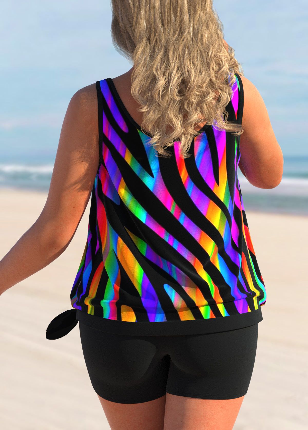 Black plus size,Dazzle Colorful plus size,ROTITA Plus Size Black Colorful Print Tankini Top