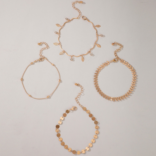 Gold jewelry,Layered Gold Leaf Design Anklet Set