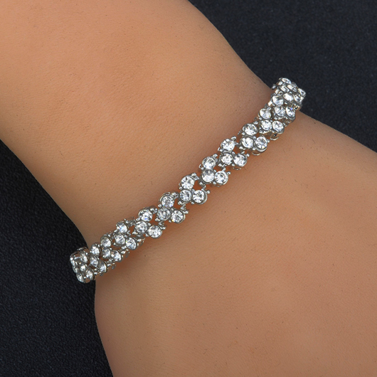 Rhinestone Design Silver Metal Detail Bracelet