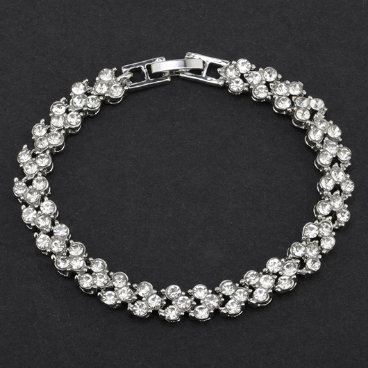Silvery White jewelry,Rhinestone Design Silver Metal Detail Bracelet