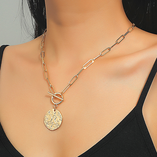 Star and Moon Design Gold Metal Detail Necklace