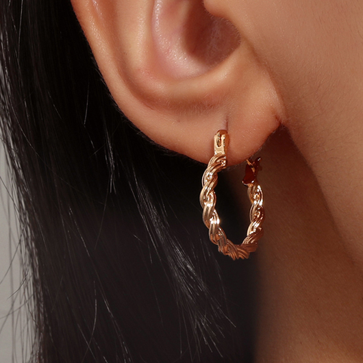 Twist Design Gold Circle Detail Metal Earrings