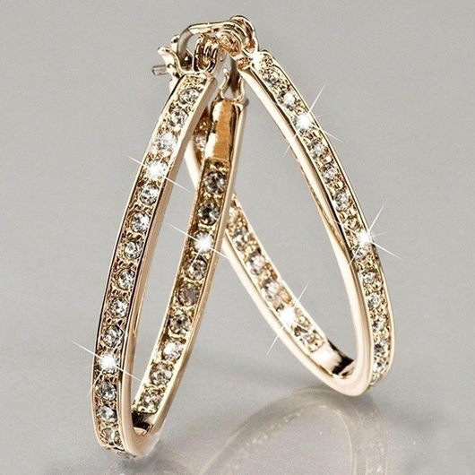 Rhinestone Design Gold Circle Detail Earrings