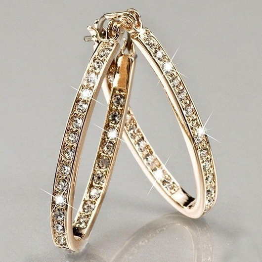 Gold jewelry,Rhinestone Design Gold Circle Detail Earrings