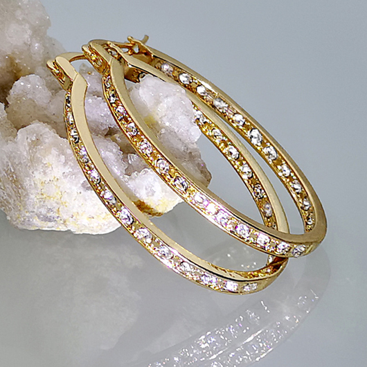 Gold jewelry,Rhinestone Design Gold Circle Detail Earrings