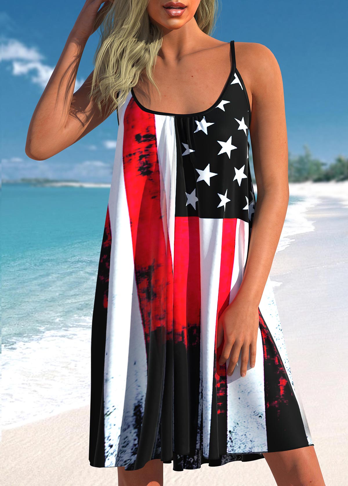 ROTITA Color Block American Flag Print Cover Up Dress