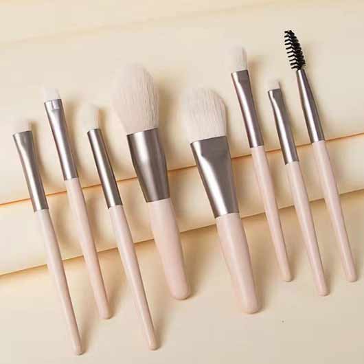 Plastic Handle Beige Makeup Brushes Set For Women