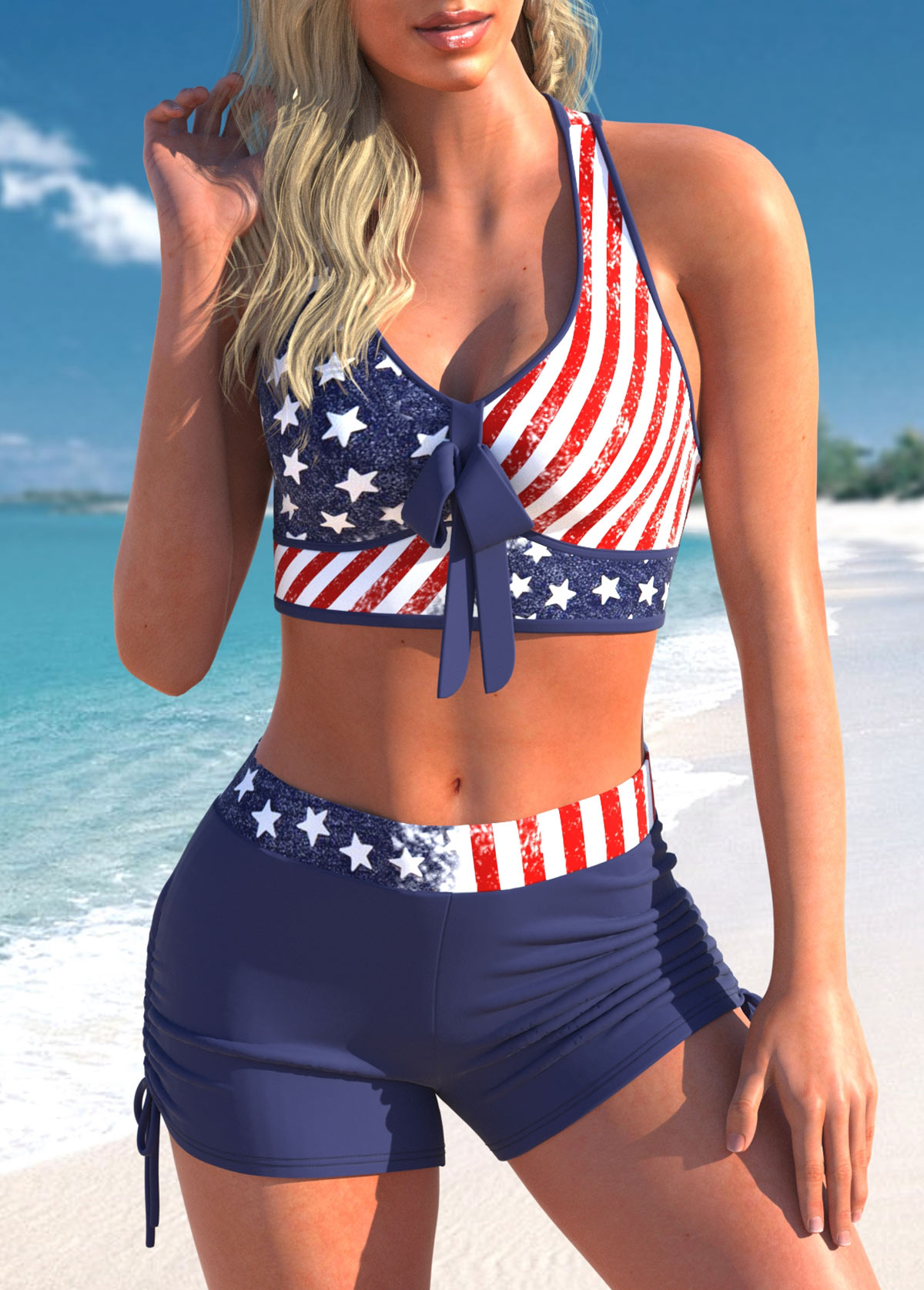 ROTITA American Flag Print Navy Blue Bikini Set