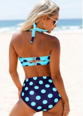 Light Blue swimwear,Dot swimwear,ROTITA Polka Dot High Waisted Sky Blue Bikini Set