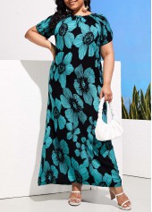 Turquoise plus size,Floral plus size,Plus Size Turquoise Floral Print Dress