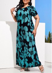 Turquoise plus size,Floral plus size,Plus Size Turquoise Floral Print Dress