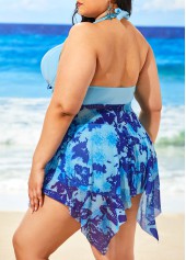 Animal Print plus size,Butterfly Print Plus Size Light Blue Swimdress and Shorts