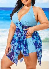 Animal Print plus size,Butterfly Print Plus Size Light Blue Swimdress and Shorts