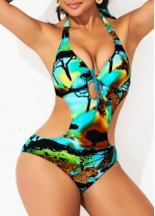 Multi Color swimwear,Animal Print swimwear,ROTITA Animal Prints Multi Color Halter One Piece Swimwear