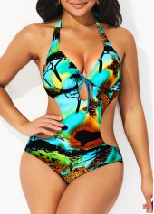 Multi Color swimwear,Animal Print swimwear,ROTITA Animal Prints Multi Color Halter One Piece Swimwear