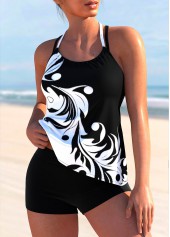 Multi Color swimwear,Tribal swimwear,ROTITA Curly Grass Print Halter Color Block Tankini Top