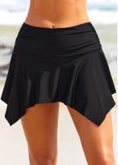 Asymmetric Hem Black Mid Waist Pantskirt