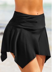 Black swimwear,Plain Color swimwear,Asymmetric Hem Black Mid Waist Pantskirt