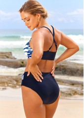 Tie Dye swimwear,ROTITA Tie Dye Print Front Cross Navy Blue Bikini Set