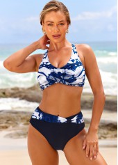 Marineblaues Rotita-Bikiniset mit Tie-Dye-Print vorne und Kreuzmuster
