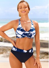 Tie Dye swimwear,ROTITA Tie Dye Print Front Cross Navy Blue Bikini Set