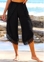 High Waisted Black Lace Stitching Beach Pants