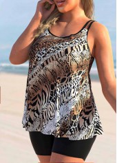 Multi Color plus size,Leopard plus size,ROTITA Multi Color Animal Pattern Plus Size Tankini Top