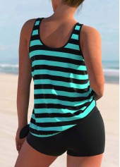 Cyan swimwear,Striped swimwear,ROTITA Cyan Striped Wide Strap Tankini Top