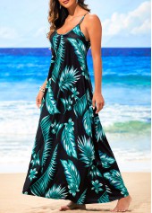 Green dresses,Plants dresses,Tropical Print Spaghetti Strap Green Dress