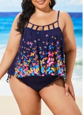ROTITA Plus Size Spaghetti Strap Navy Blue Tankini Set