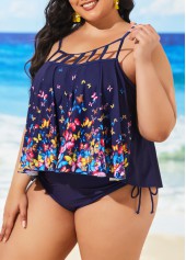 Navy plus size,Animal Print plus size,ROTITA Plus Size Spaghetti Strap Navy Blue Tankini Set