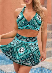 Cyan swimwear,Tribal swimwear,ROTITA Tribal Print Cyan High Waisted Bikini Set