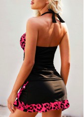 Black swimwear,Leopard swimwear,ROTITA Leopard Halter Black Front Cross Tankini Set