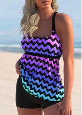 Rainbow Color swimwear,Chevron swimwear,ROTITA Rainbow Color Chevron Print Wide Strap Tankini Top